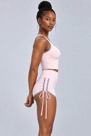 WEARHUB Polyester-Spandex Color-Block Drawstring Active Shorts — Soft Blush / Rhino Grey, side view