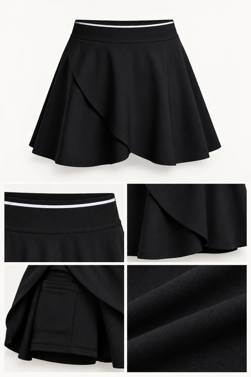 WEARHUB Polyester-Spandex EU-Sized Wrap-Front Active Skirt — product, details view