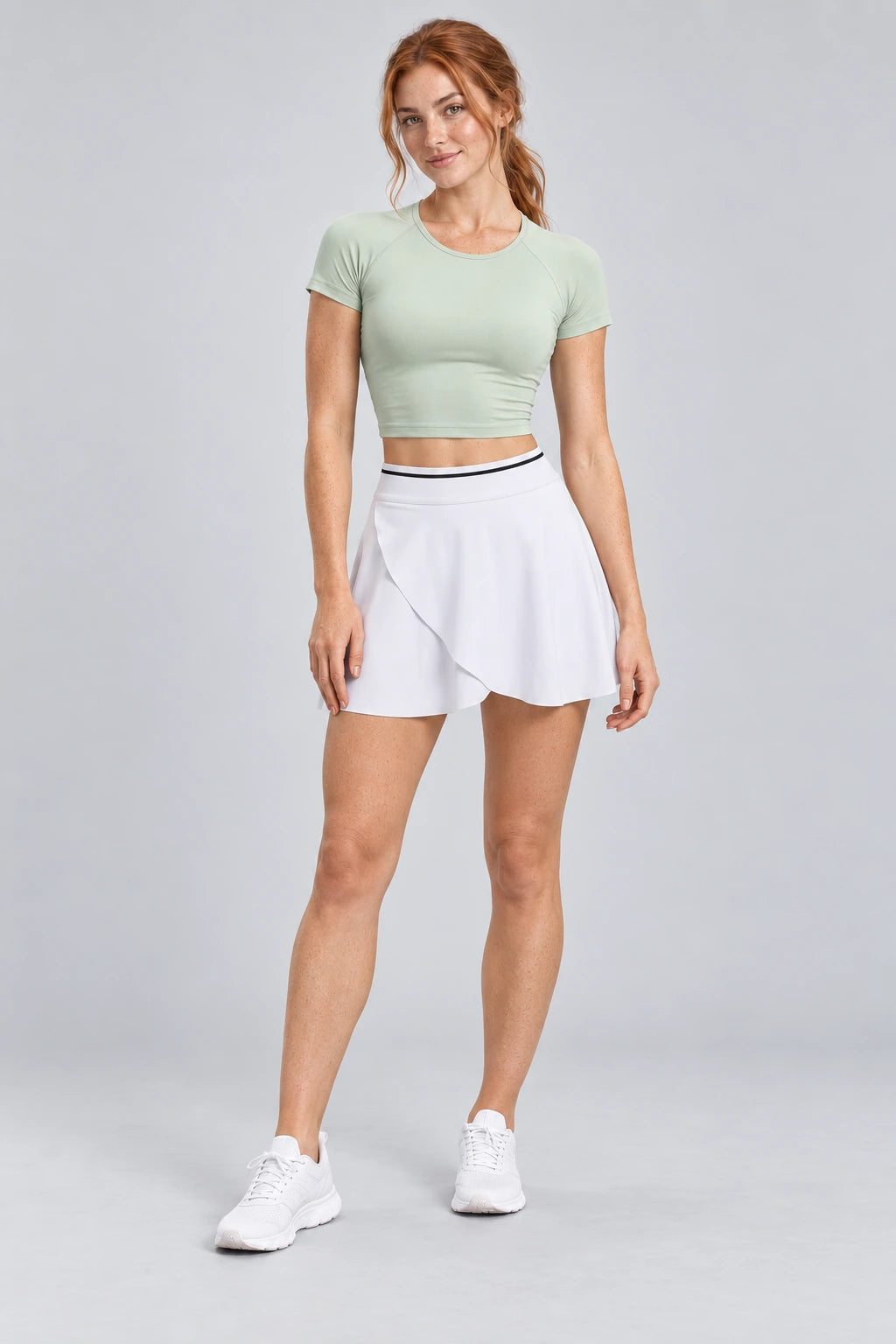 WEARHUB Polyester-Spandex EU-Sized Wrap-Front Active Skirt — White, color front view