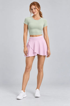 WEARHUB Polyester-Spandex EU-Sized Wrap-Front Active Skirt — Diamond Pink, color front view