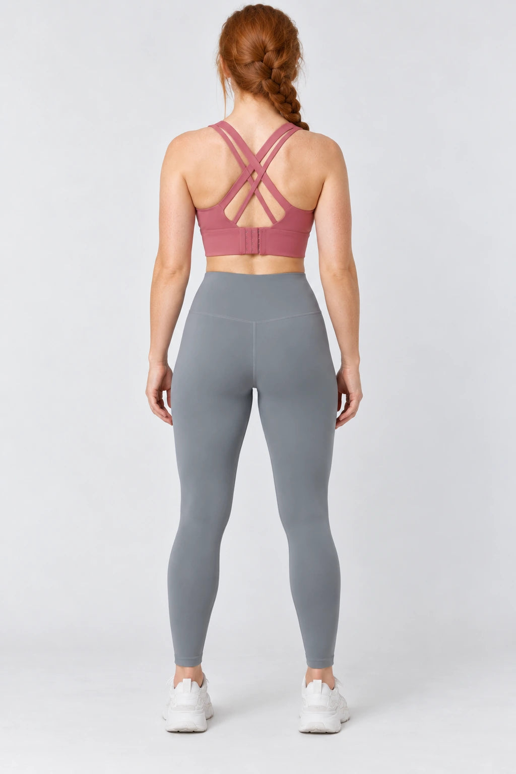 WEARHUB Polyester-Spandex Sculpting Yoga Leggings — Khaki, back view