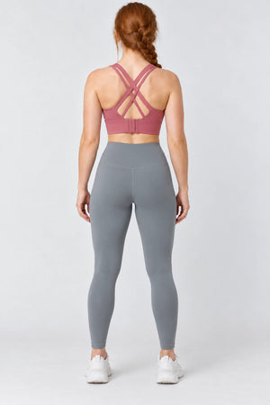 WEARHUB Polyester-Spandex Sculpting Yoga Leggings — Khaki, back view