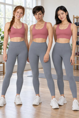 WEARHUB Polyester-Spandex Sculpting Yoga Leggings — Khaki, shown on multiple models
