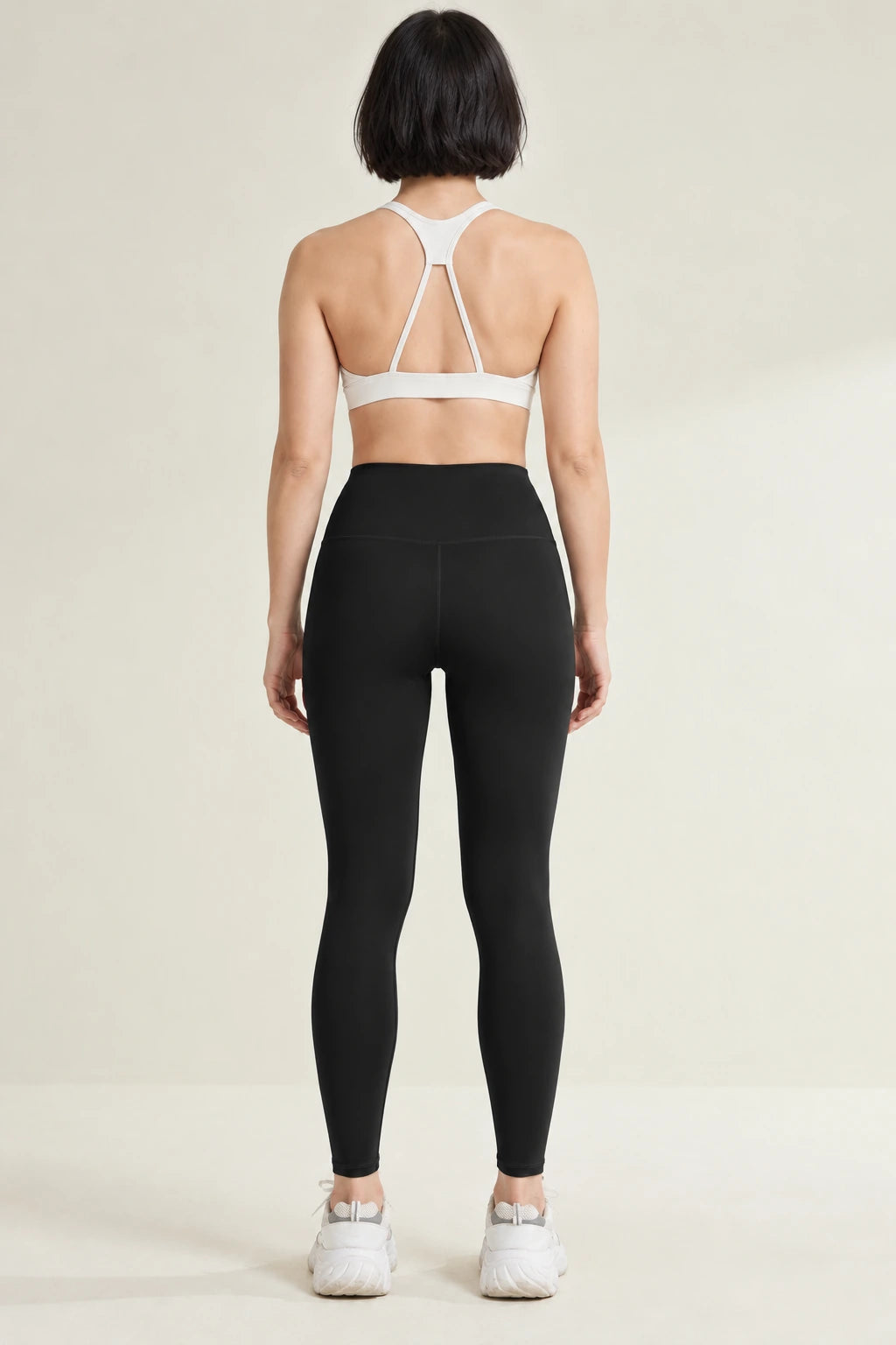WEARHUB Polyester-Spandex Curved-Seam Sculpting Yoga Leggings — Dusty Rose, back view