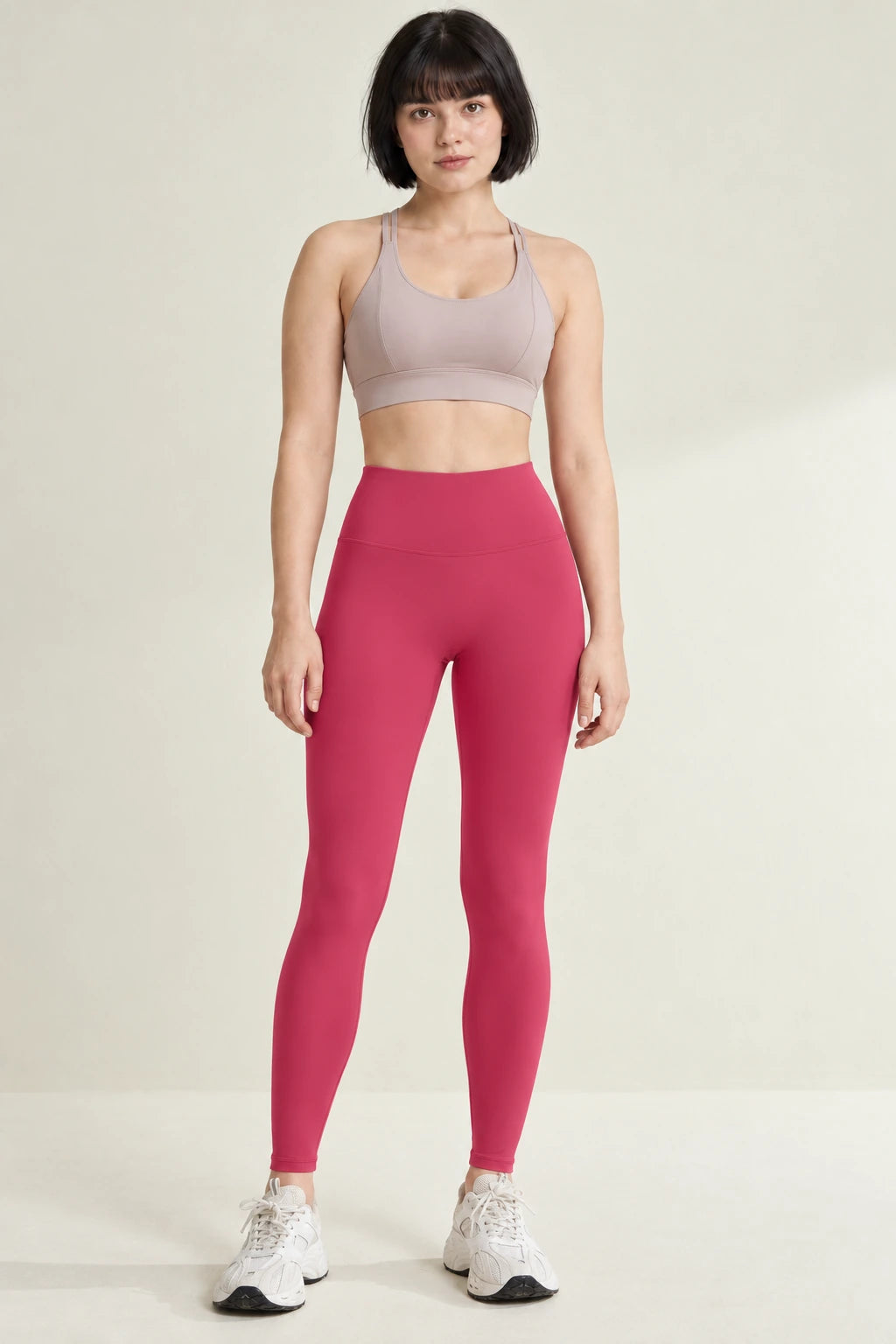 WEARHUB Polyester-Spandex Curved-Seam Sculpting Yoga Leggings — Raspberry Red, front view