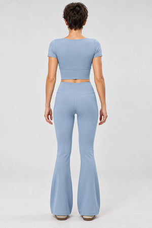 WEARHUB Polyester-Spandex Stretch Flared Yoga Pants — Gunmetal Grey, back view