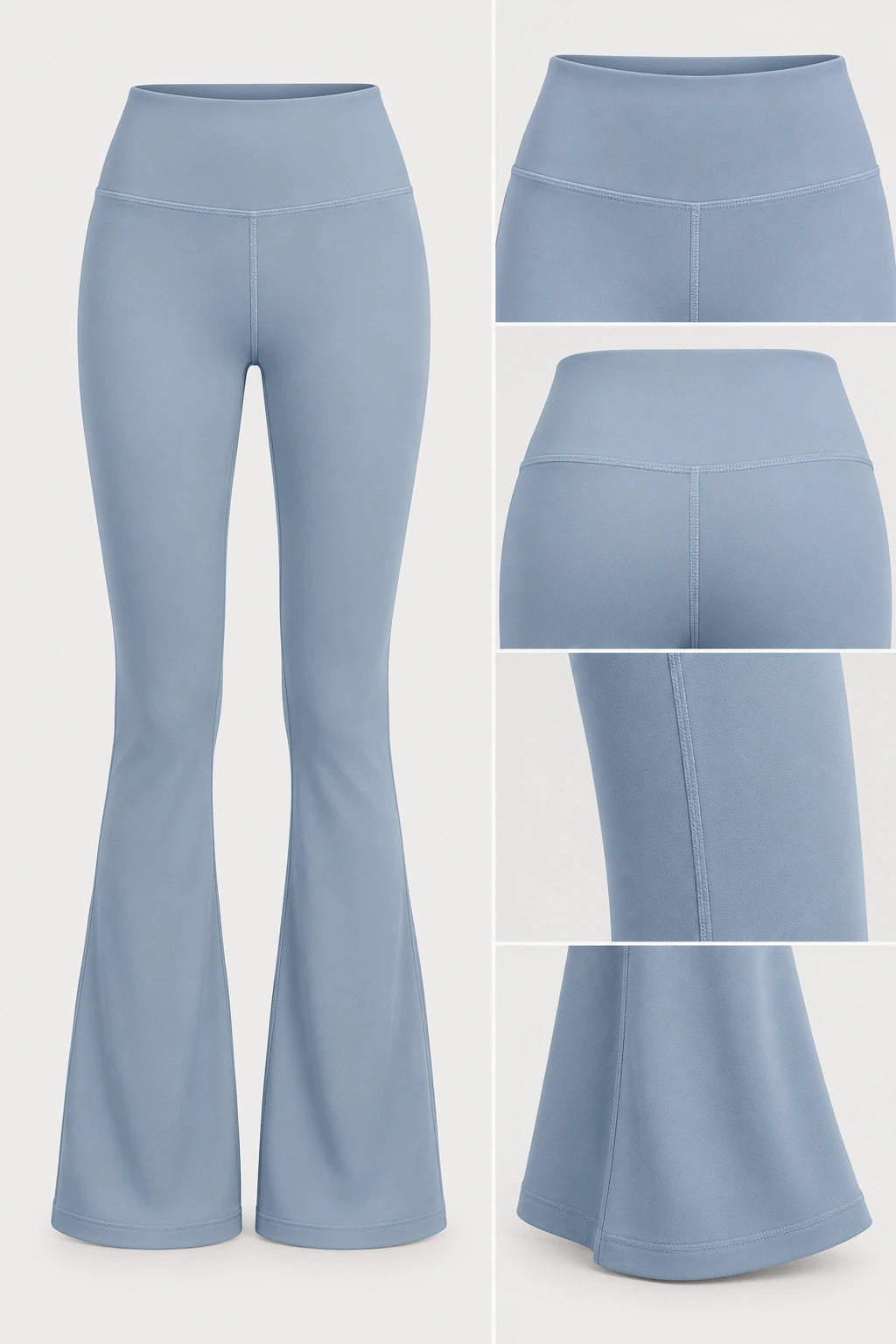 WEARHUB Polyester-Spandex Stretch Flared Yoga Pants — Gunmetal Grey, fabric and stitching details
