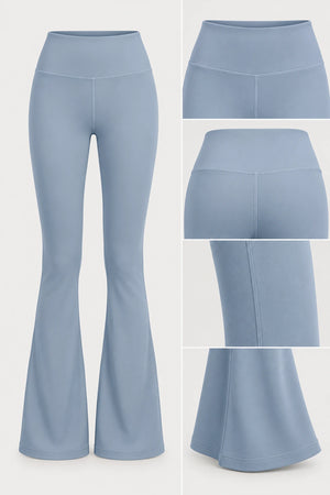 WEARHUB Polyester-Spandex Stretch Flared Yoga Pants — Gunmetal Grey, fabric and stitching details
