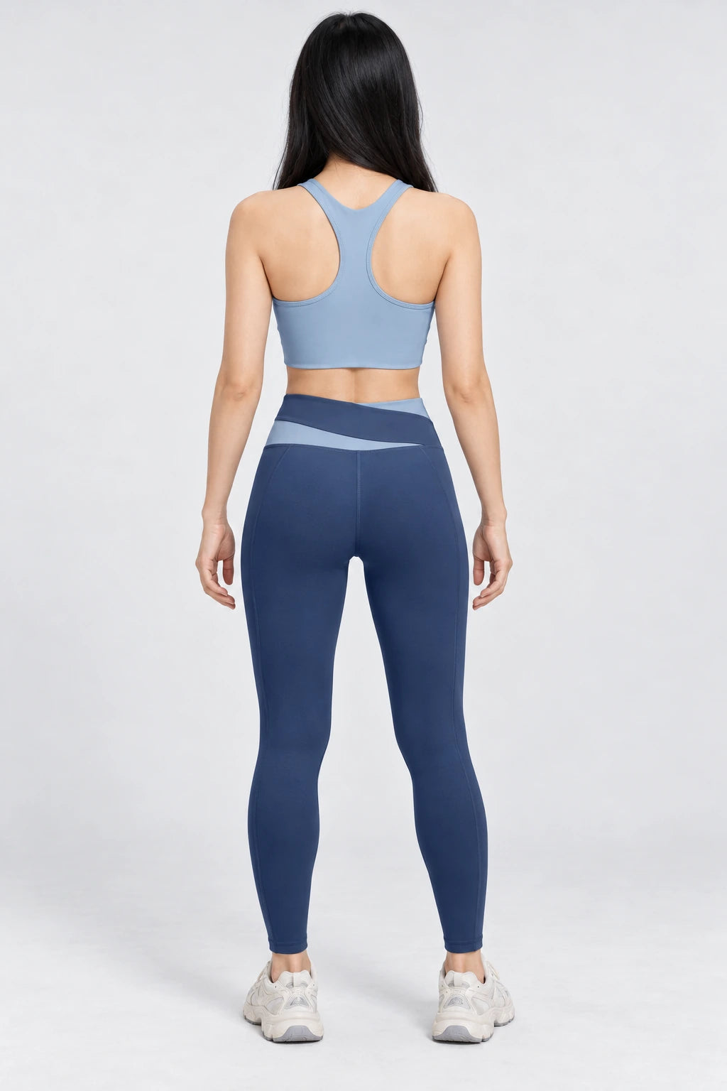 WEARHUB Polyester-Spandex Color-Block Active Pants — Starry Black, back view