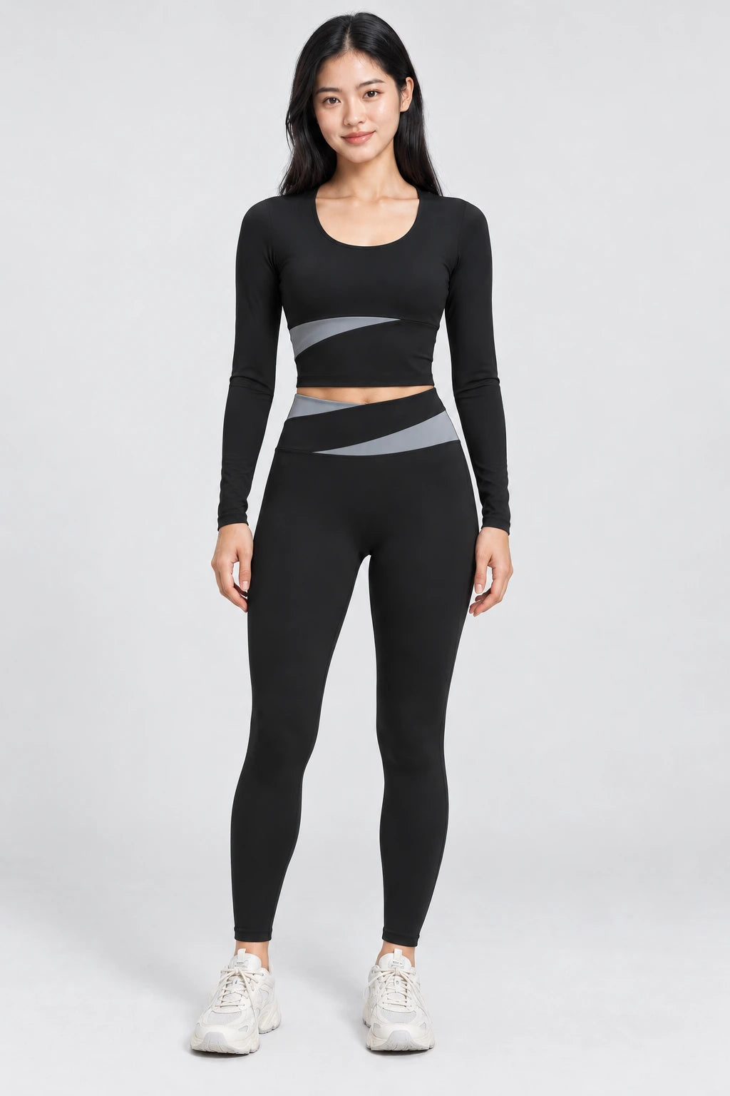 WEARHUB Polyester-Spandex Color-Block Active Pants — Starry Black, front view