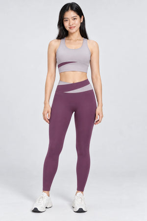 WEARHUB Polyester-Spandex Color-Block Active Pants — Berry Purple, front view