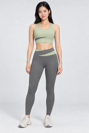 WEARHUB Polyester-Spandex Color-Block Active Pants — Rock Grey, front view