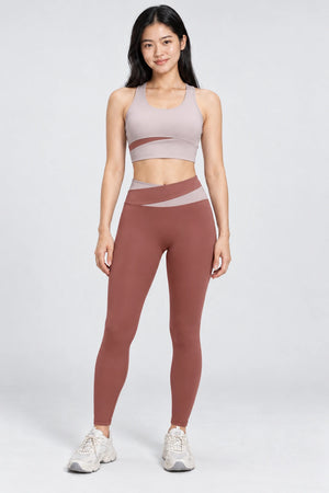WEARHUB Polyester-Spandex Color-Block Active Pants — Caramel, front view