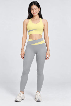 WEARHUB Polyester-Spandex Color-Block Active Pants — Rhino Grey, front view