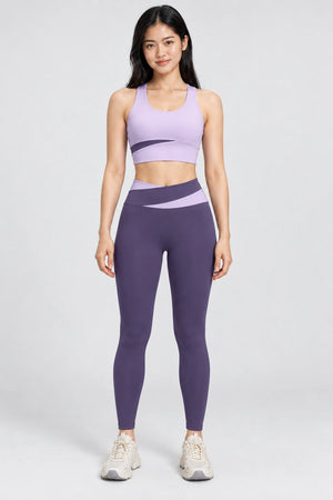 WEARHUB Polyester-Spandex Color-Block Active Pants — Aubergine, front view