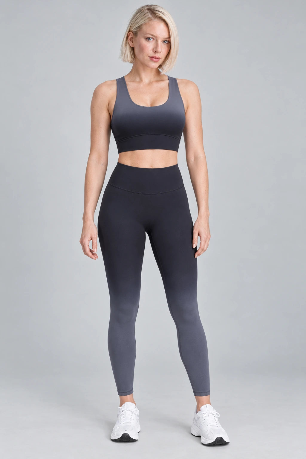 WEARHUB Nylon-Spandex Dip-Dyed Ombre Active Pants — Smoky Green, front view