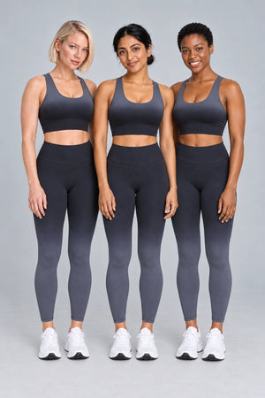 WEARHUB Nylon-Spandex Dip-Dyed Ombre Active Pants — Smoky Green, shown on multiple models