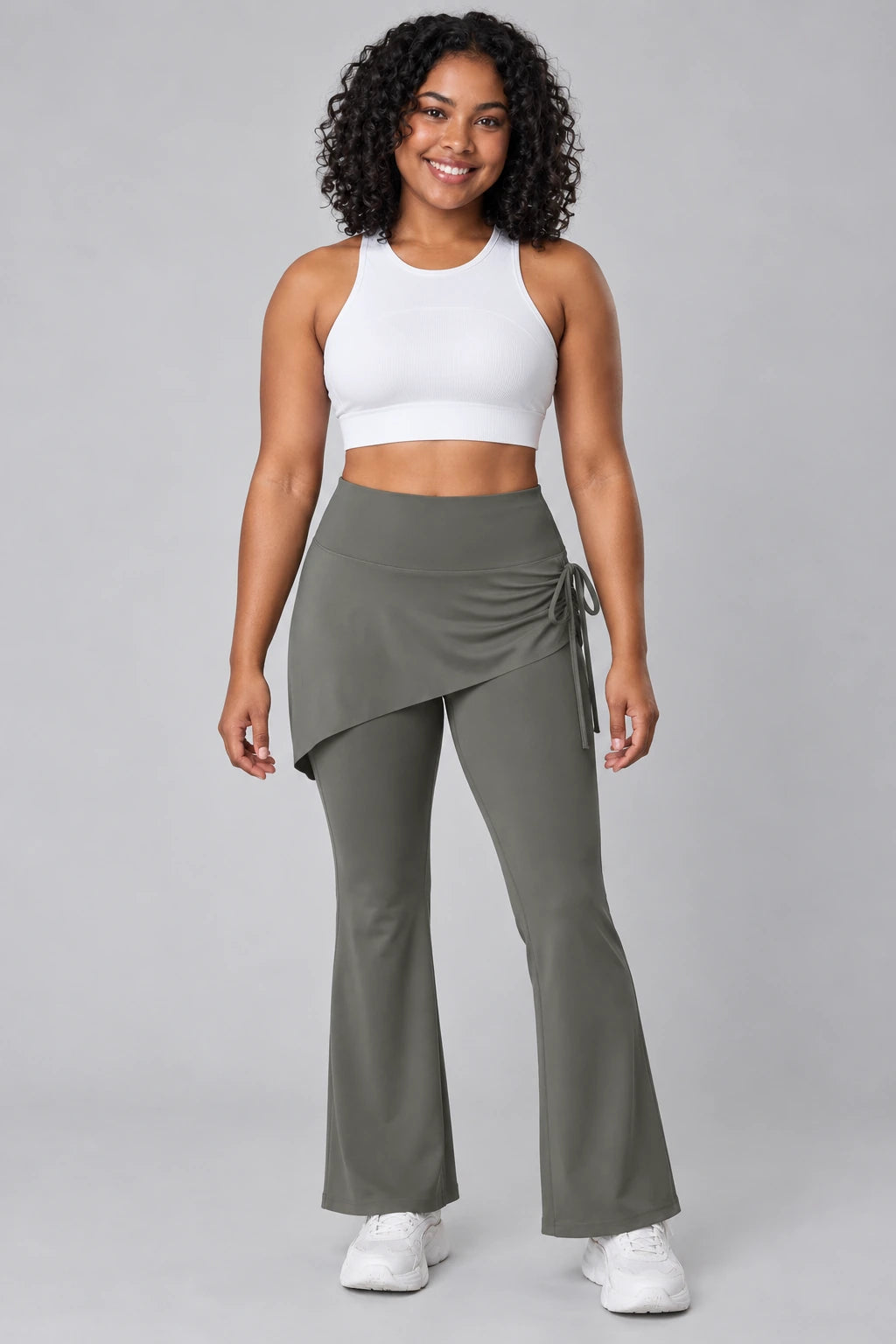 WEARHUB Polyester-Spandex Ruched Flared Active Skort Pants — Starry Black, front view