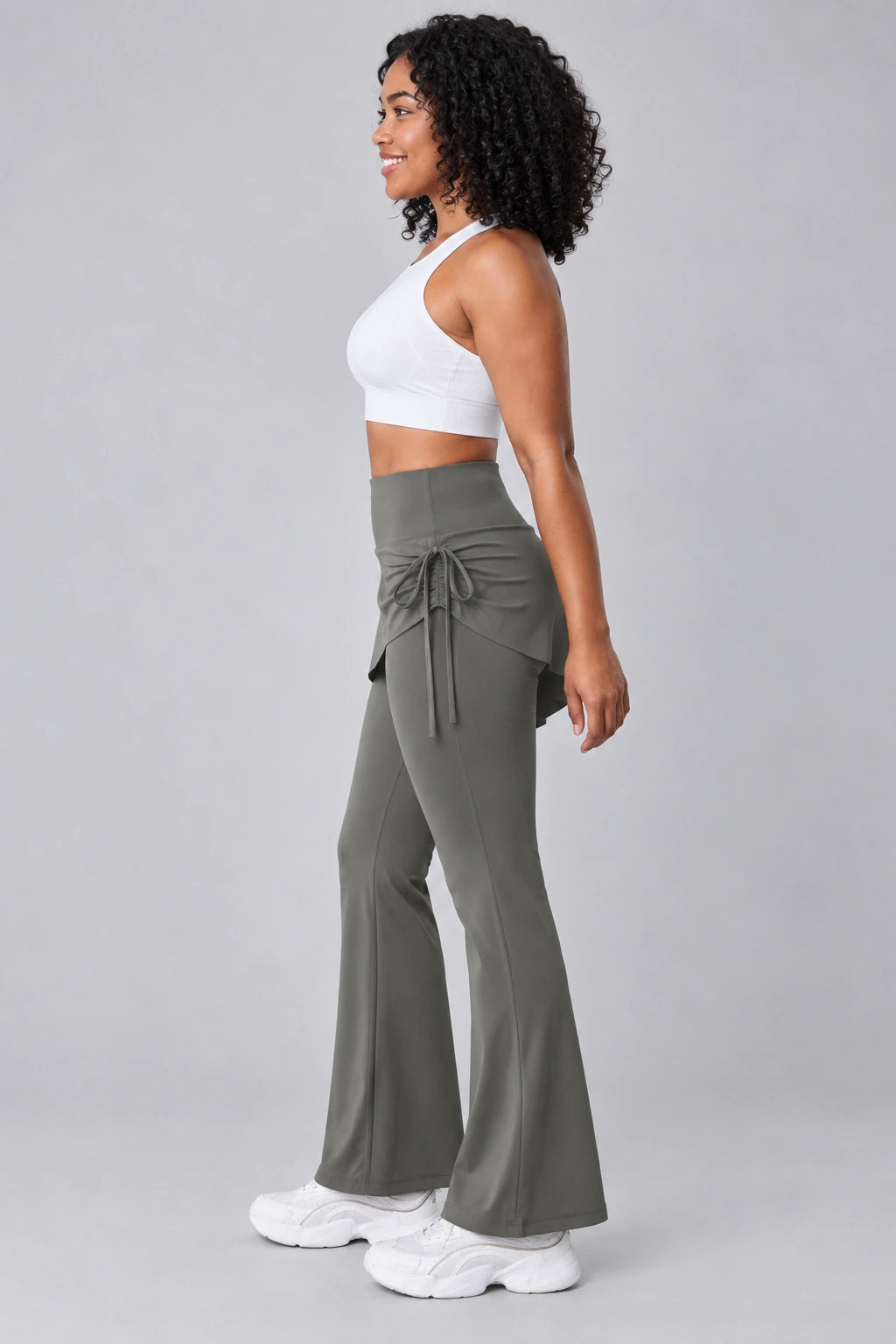 WEARHUB Polyester-Spandex Ruched Flared Active Skort Pants — Starry Black, side view