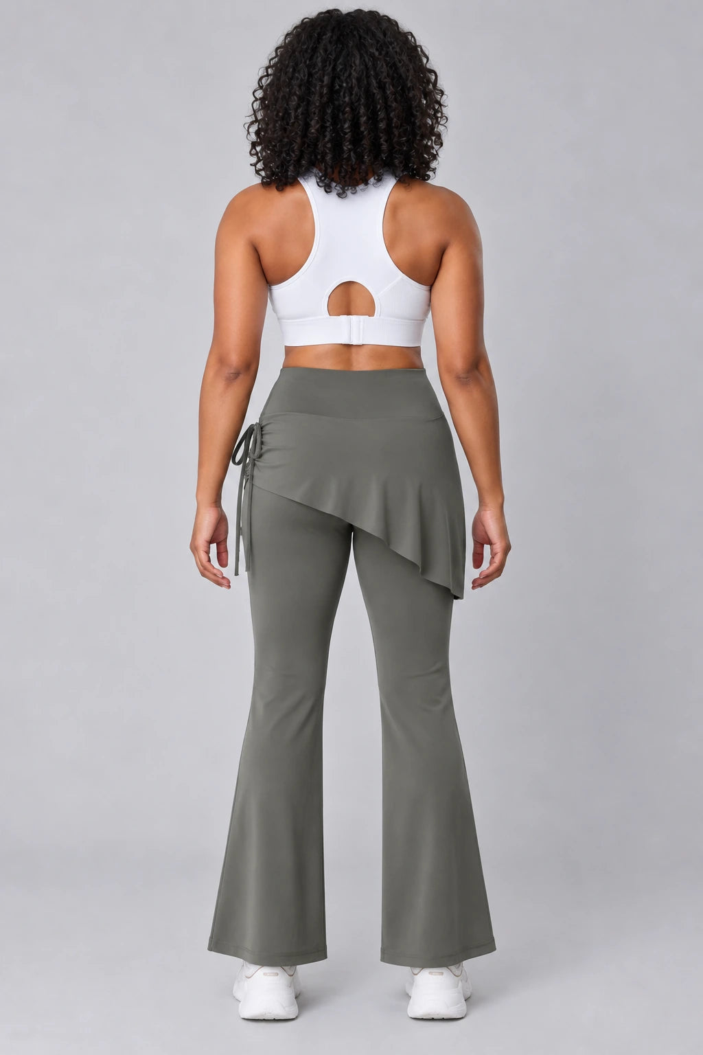 WEARHUB Polyester-Spandex Ruched Flared Active Skort Pants — Starry Black, back view
