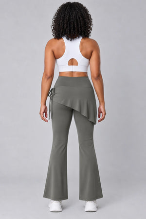 WEARHUB Polyester-Spandex Ruched Flared Active Skort Pants — Starry Black, back view