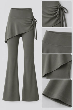 WEARHUB Polyester-Spandex Ruched Flared Active Skort Pants — Starry Black, fabric and stitching details