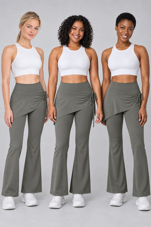 WEARHUB Polyester-Spandex Ruched Flared Active Skort Pants — Starry Black, shown on multiple models