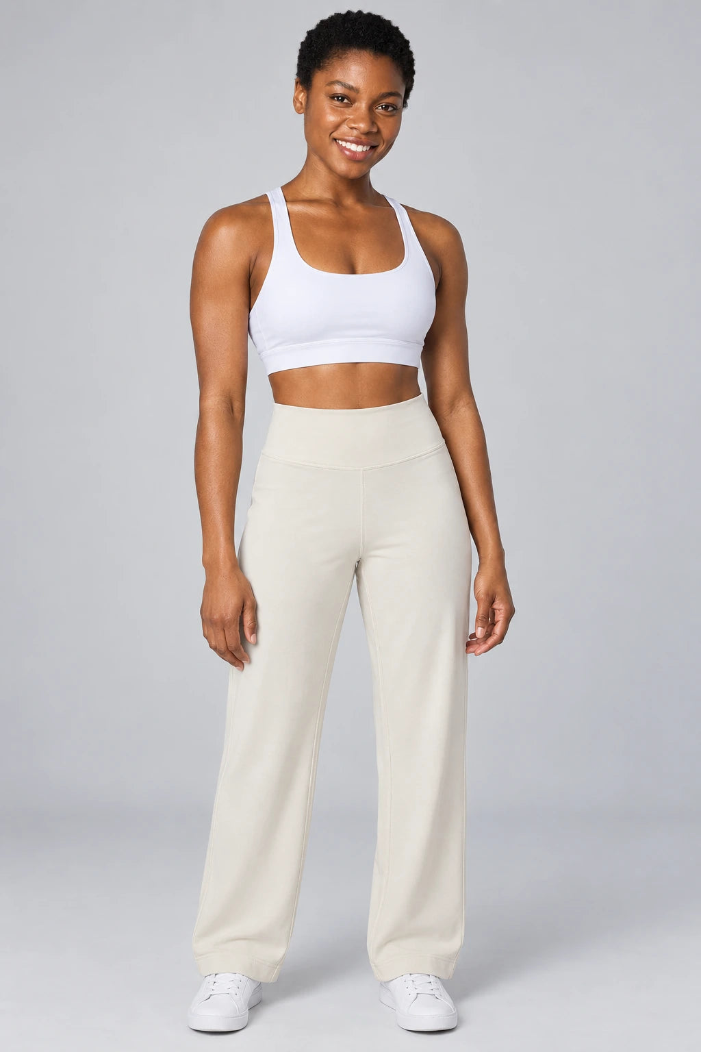 WEARHUB Polyester-Spandex Petite Back-Pocket Straight-Leg Pants — Water Chestnut White, front view