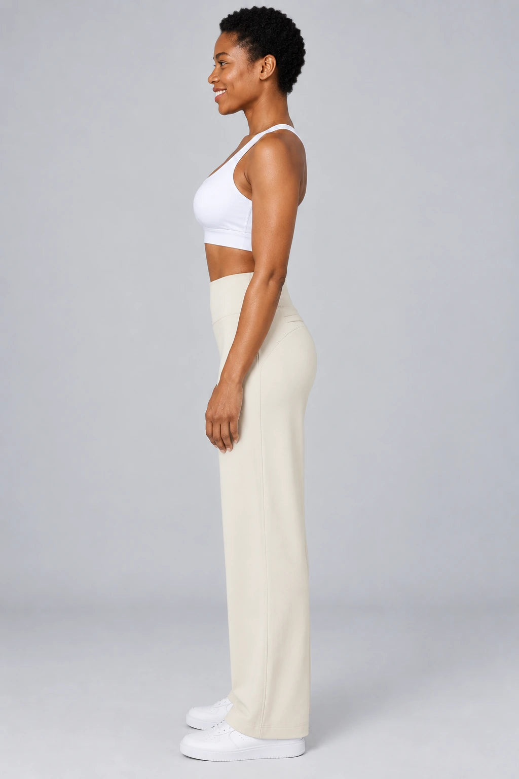 WEARHUB Polyester-Spandex Petite Back-Pocket Straight-Leg Pants — Water Chestnut White, side view