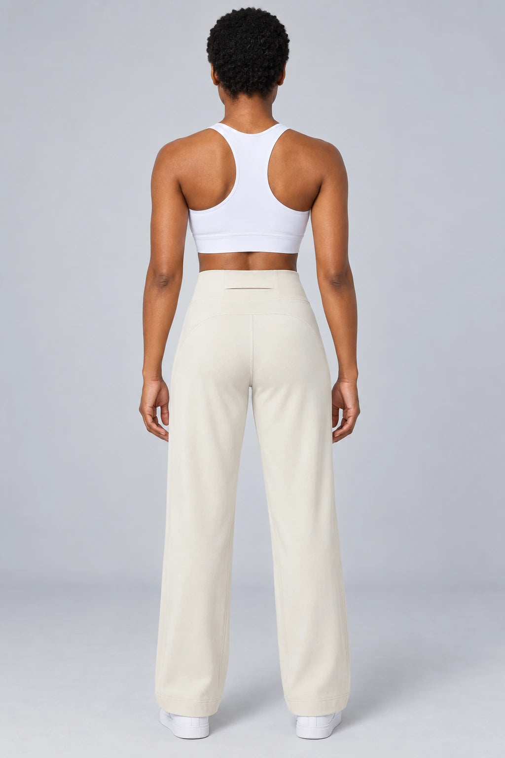 WEARHUB Polyester-Spandex Petite Back-Pocket Straight-Leg Pants — Water Chestnut White, back view