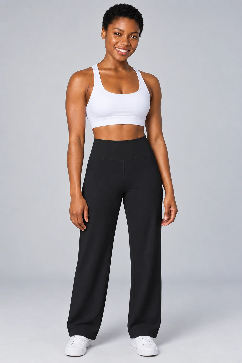 WEARHUB Polyester-Spandex Petite Back-Pocket Straight-Leg Pants — Starry Black, front view