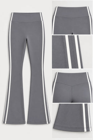 WEARHUB Polyester-Spandex Contour-Line Flared Pants — Rock Grey, fabric and stitching details
