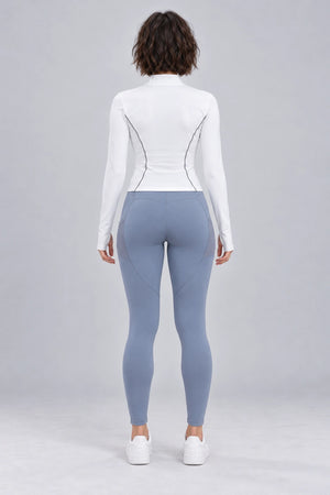 WEARHUB Polyester-Spandex Mesh-Panel Side-Pocket Active Leggings — Lake Grey Blue, back view