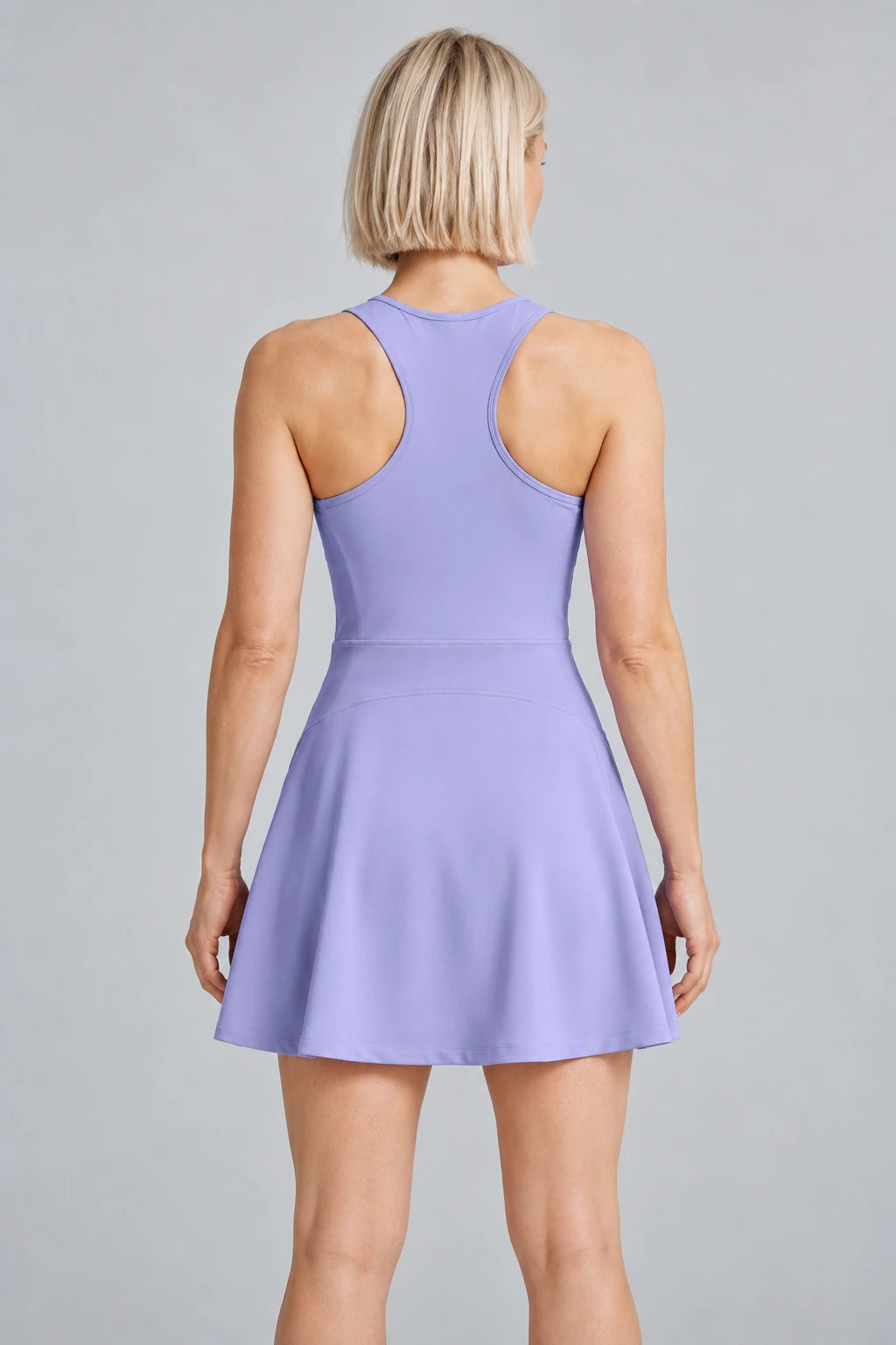 WEARHUB Polyester-Spandex Zip-Front Active Dress — Periwinkle, back view
