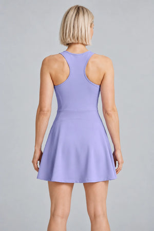 WEARHUB Polyester-Spandex Zip-Front Active Dress — Periwinkle, back view