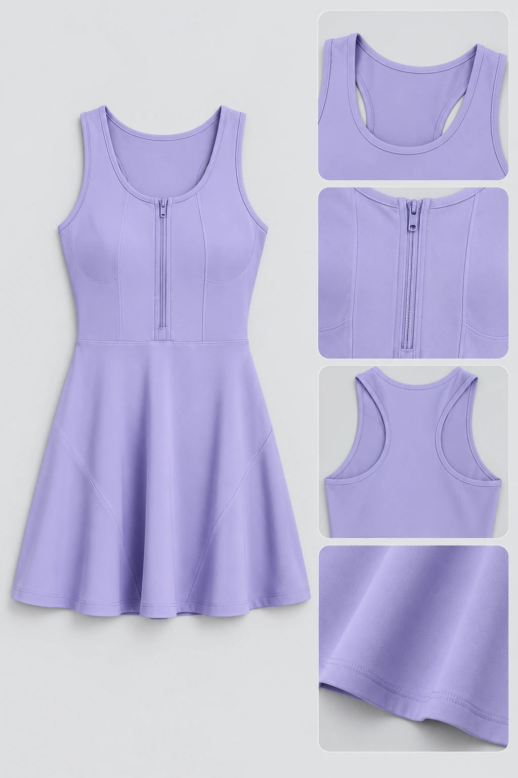 WEARHUB Polyester-Spandex Zip-Front Active Dress — Periwinkle, fabric and stitching details