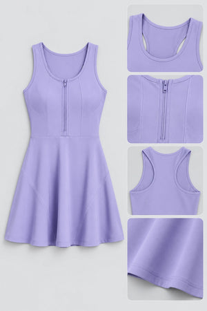 WEARHUB Polyester-Spandex Zip-Front Active Dress — Periwinkle, fabric and stitching details
