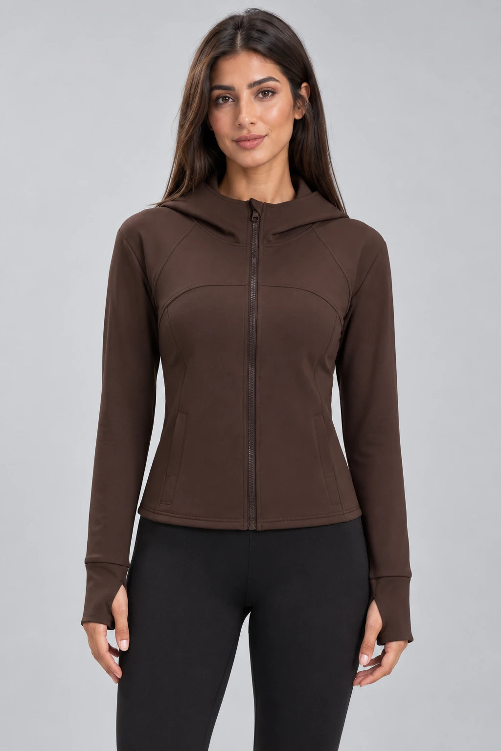 WEARHUB Polyester-Spandex Fleece-Lined Hooded Active Jacket — Black, front view