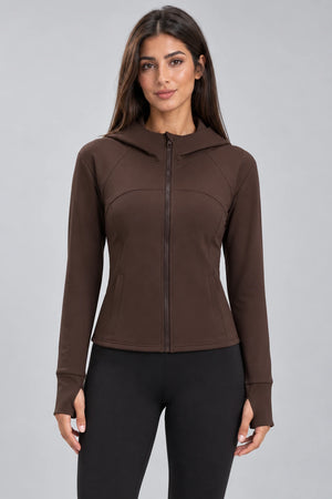 WEARHUB Polyester-Spandex Fleece-Lined Hooded Active Jacket — Black, front view