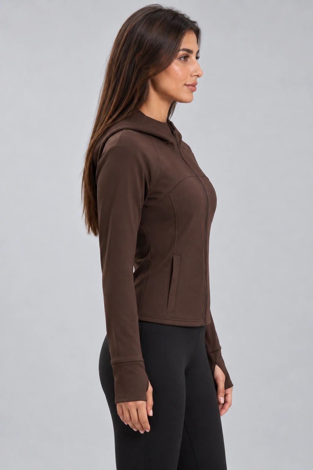 WEARHUB Polyester-Spandex Fleece-Lined Hooded Active Jacket — Black, side view