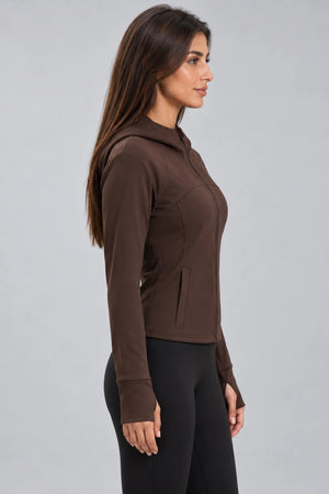 WEARHUB Polyester-Spandex Fleece-Lined Hooded Active Jacket — Black, side view