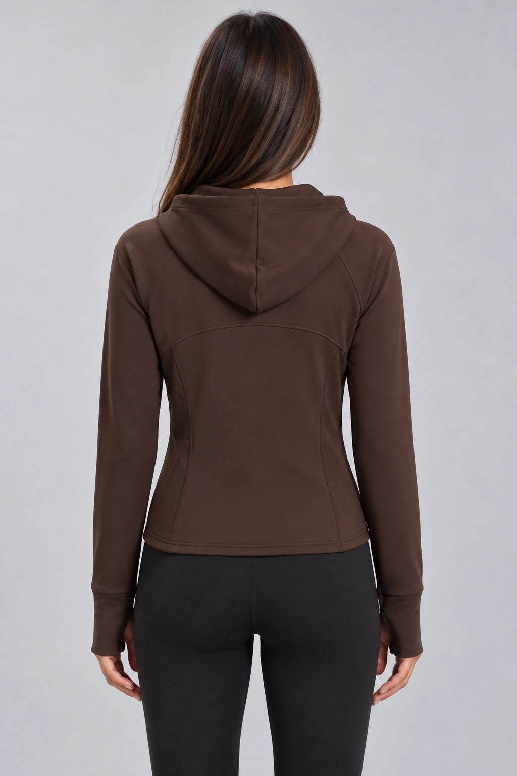 WEARHUB Polyester-Spandex Fleece-Lined Hooded Active Jacket — Black, back view