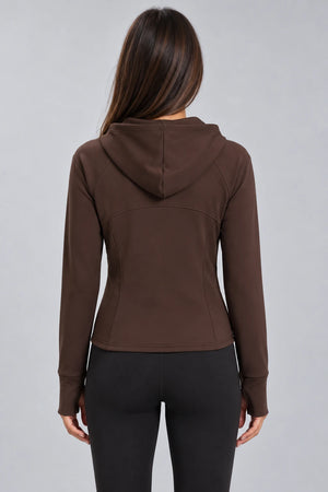WEARHUB Polyester-Spandex Fleece-Lined Hooded Active Jacket — Black, back view