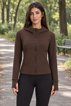 WEARHUB Polyester-Spandex Fleece-Lined Hooded Active Jacket — Black, lifestyle view