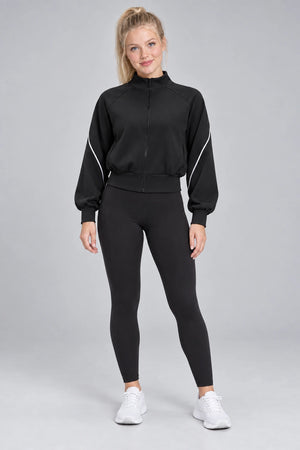 WEARHUB Polyester-Spandex Contrast-Stripe Fleece-Lined Active Jacket — Starry Black, front view