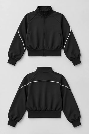 WEARHUB Polyester-Spandex Contrast-Stripe Fleece-Lined Active Jacket — product, details view