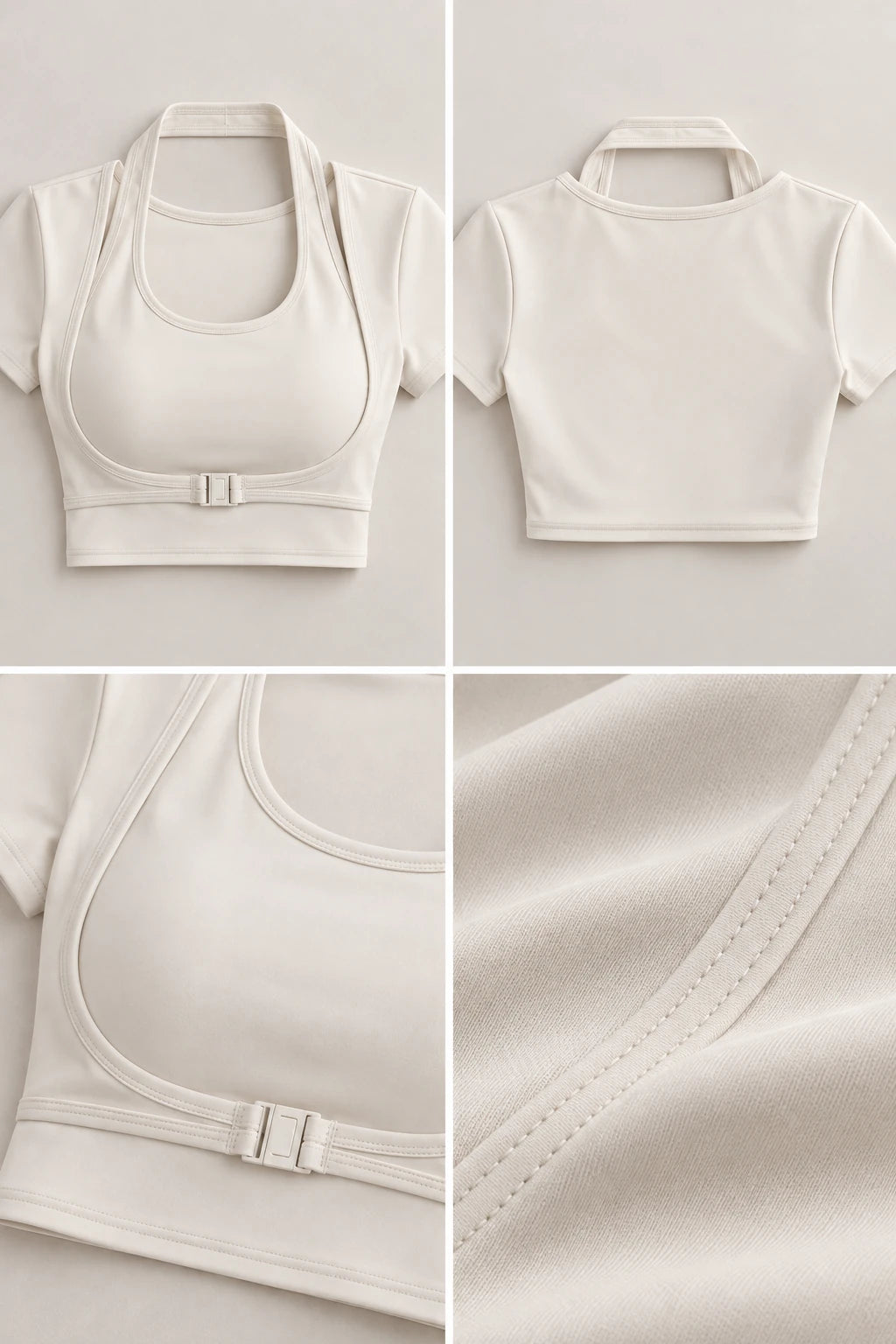 WEARHUB Polyester-Spandex Halter Short-Sleeve Active Top — product, details view