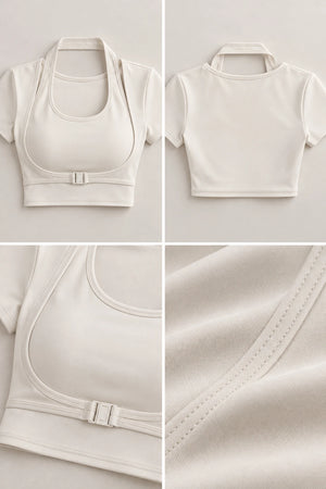 WEARHUB Polyester-Spandex Halter Short-Sleeve Active Top — product, details view