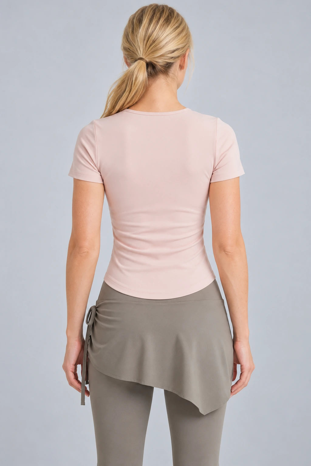 WEARHUB Polyester-Spandex Cutout Ruched Short-Sleeve Active Top — Starry Black, back view