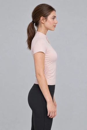 WEARHUB Polyester-Spandex Chinese-Inspired Short-Sleeve Active Top — Starry Black, side view
